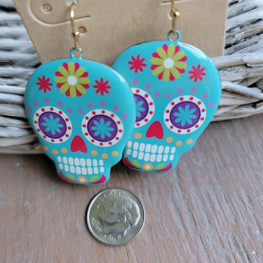 💀 Sugar Skull Dia De los Muertos Day of the Dead metal earrings kitsch